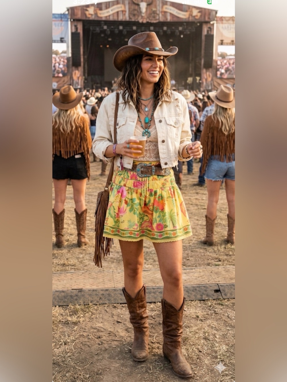 FARM Rio Yellow Floral Mini Skirt